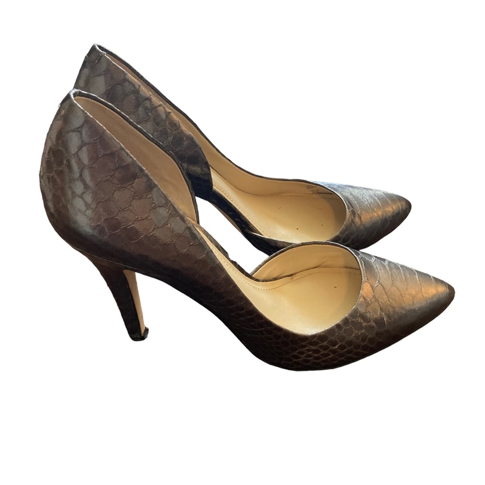 BCBGeneration Metallic Snakeskin Dark Grey D’orsay Pump Heels Size 7